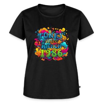 Funky Geburtstag: März 1986 - Psychadelic - Frauen Premium Bio T-Shirt - Schwarz - Vorne - Selfina (174cm)
