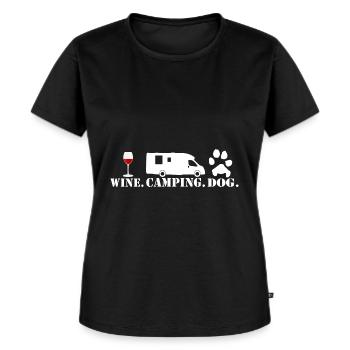 Rot Wein Hund Camping - Frauen Premium Bio T-Shirt - Schwarz - Vorne - Selfina (174cm)