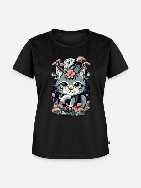 süßes Kawaii Kätzchen Japan - Frauen Premium Bio T-Shirt - Schwarz