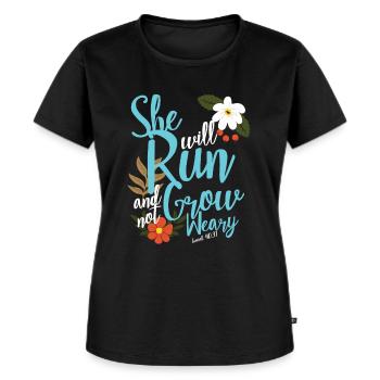 Christliche Bibelverse Sie wird laufen und wachsen - Frauen Premium Bio T-Shirt - Schwarz - Vorne - Selfina (174cm)