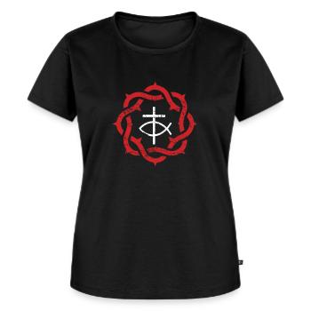 Jésus Poisson Ichthys Couronne d’épines Religion Cadeau - T-shirt Premium bio Femme - noir - Devant - Selfina (174cm)