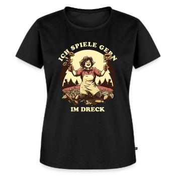 Ich spiele gern im Dreck Gärtnerin Gartenbau - Frauen Premium Bio T-Shirt - Schwarz - Vorne - Selfina (174cm)
