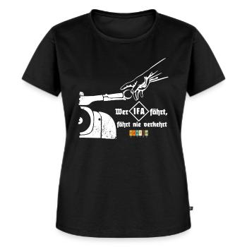 Schwalbefahrer - Wer IFA fährt... Ostkult Moped - Frauen Premium Bio T-Shirt - Schwarz - Vorne - Selfina (174cm)