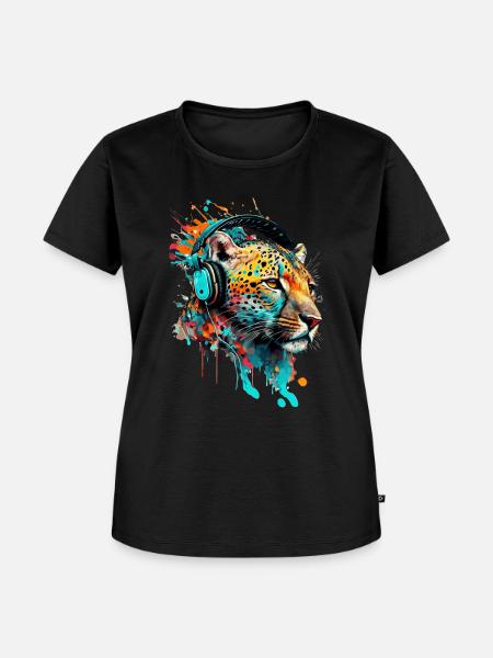 Leopard mit Kopfhörern DJ - Frauen Premium Bio T-Shirt - Schwarz