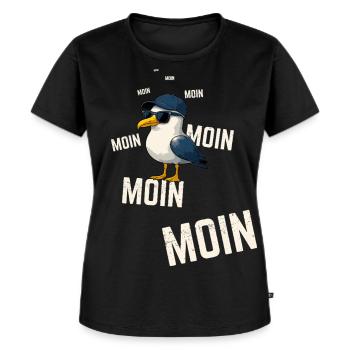 Möwe Moin Maritimes Nordsee Design - Frauen Premium Bio T-Shirt - Schwarz - Vorne - Selfina (174cm)