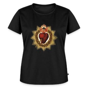 Vintage Sacred Heart of Jesus - Frauen Premium Bio T-Shirt - Schwarz - Vorne - Selfina (174cm)