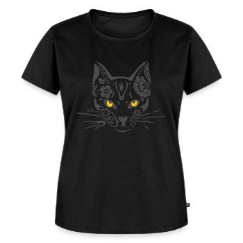 Chat noir - Chat noir aux yeux jaunes - T-shirt Premium bio Femme - noir - Devant - Selfina (174cm)