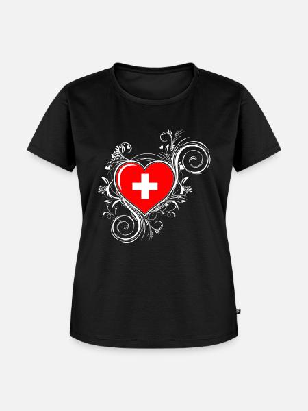Schweiz - Herz - Frauen Premium Bio T-Shirt - Schwarz