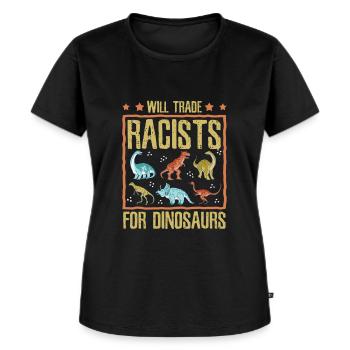 Dinosaurier Antirassismus - Frauen Premium Bio T-Shirt - Schwarz - Vorne - Selfina (174cm)