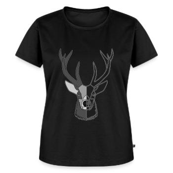 Rothirsch Geweih mit Hirschgeweih - Frauen Premium Bio T-Shirt - Schwarz - Vorne - Selfina (174cm)