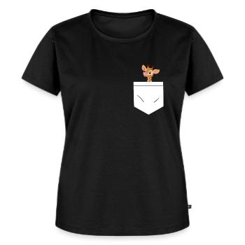 Giraffe in der Tasche - Giraffen Geschenk - Frauen Premium Bio T-Shirt - Schwarz - Vorne - Selfina (174cm)