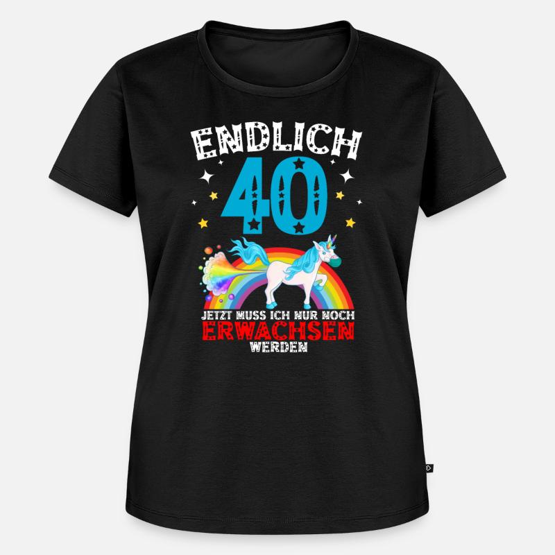 Endlich 40 Erwachsen Einhorn 40. Geburtstag - Frauen Premium Bio T-Shirt - Schwarz