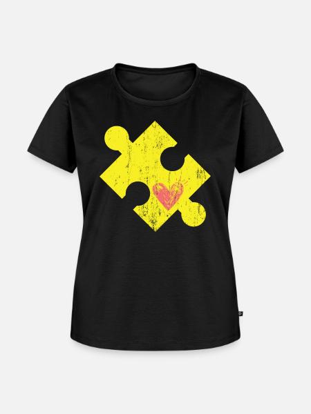 Puzzleteil mit Herz - Frauen Premium Bio T-Shirt - Schwarz