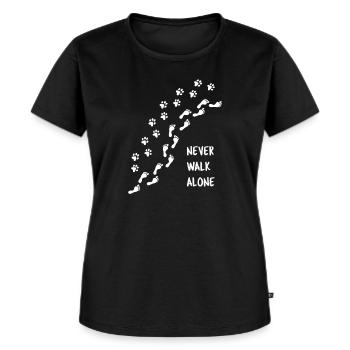 Never Walk Alone Fussabdruck Pfote Hund Katze - Frauen Premium Bio T-Shirt - Schwarz - Vorne - Selfina (174cm)