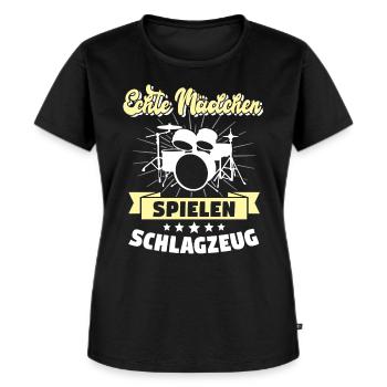 Schlagzeugerin Echte Mädchen Drummerin Geschenk - Frauen Premium Bio T-Shirt - Schwarz - Vorne - Selfina (174cm)