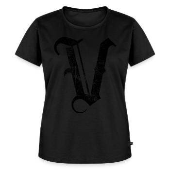 Tshirt alphabet initial V - T-shirt Premium bio Femme - noir - Devant - Selfina (174cm)