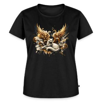 Ange Chat aux Ailes d’Or – Mystique - T-shirt Premium bio Femme - noir - Devant - Selfina (174cm)