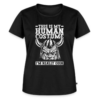 Nordische Mythologie din Wikinger Nordisch - Frauen Premium Bio T-Shirt - Schwarz - Vorne - Selfina (174cm)