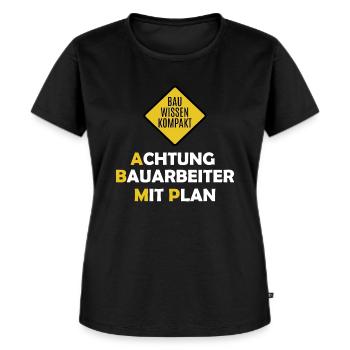 Achtung Bauarbeiter mit Plan - Frauen Premium Bio T-Shirt - Schwarz - Vorne - Selfina (174cm)