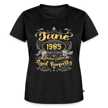 Juni 1985| Vintage Geschenk 1985 - Frauen Premium Bio T-Shirt - Schwarz - Vorne - Selfina (174cm)