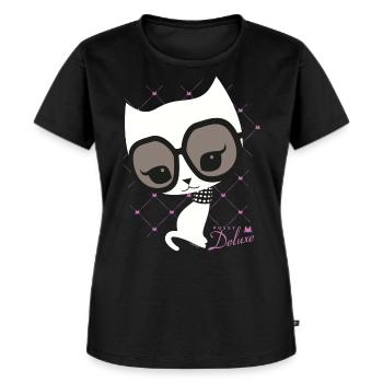 Pussy Deluxe Chat Blanc Fashion - T-shirt Premium bio Femme - noir - Devant - Selfina (174cm)