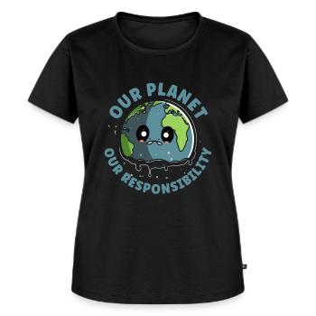 Notre planète notre responsabilité - Protéger la Terre - T-shirt Premium bio Femme - noir - Devant - Selfina (174cm)