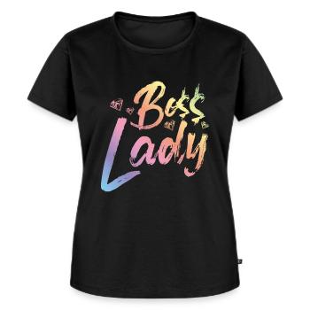 Boss Dame - Premium økologisk T-shirt til kvinder - sort - Foran - Selfina (174cm)