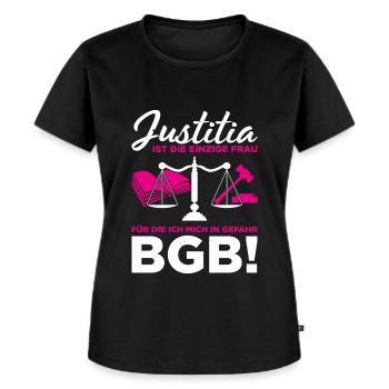 Justitia Ist Die Einzige Frau Mich In Gefahr BGB! - Frauen Premium Bio T-Shirt - Schwarz - Vorne - Selfina (174cm)