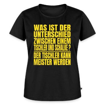 Unterschied zwischen einem Tischler und Schalke - Frauen Premium Bio T-Shirt - Schwarz - Vorne - Selfina (174cm)