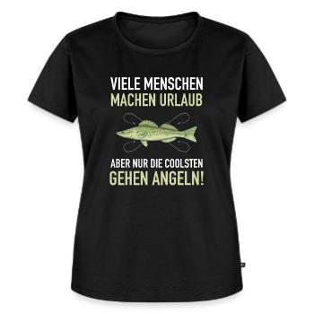Angelsport Angler Anglerurlaub Menschen Urlaub - Frauen Premium Bio T-Shirt - Schwarz - Vorne - Selfina (174cm)