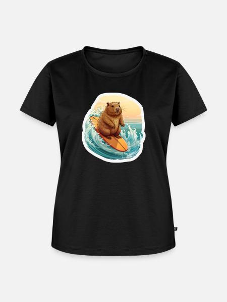 Capybara Surfer - Frauen Premium Bio T-Shirt - Schwarz