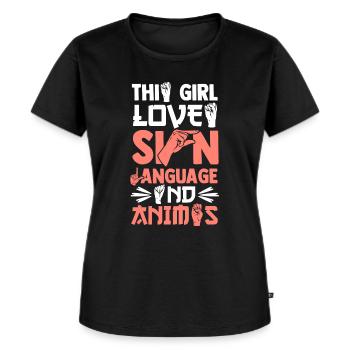 Deaf Pride ASL Girl Anime - Frauen Premium Bio T-Shirt - Schwarz - Vorne - Selfina (174cm)