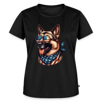 German Shepherd, Schäferhund, American Flag, Sonne - Frauen Premium Bio T-Shirt - Schwarz - Vorne - Selfina (174cm)