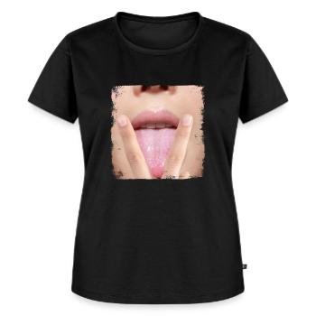 Sexy Hot Girl Lady Frau Zunge - Frauen Premium Bio T-Shirt - Schwarz - Vorne - Selfina (174cm)