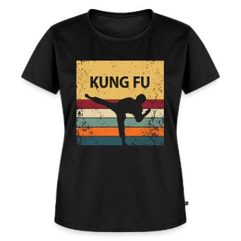 Retro Kung Fu - Frauen Premium Bio T-Shirt - Schwarz - Vorne - Selfina (174cm)