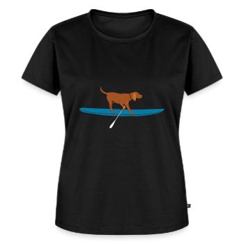 SUP DOG Stand Up Paddling Hund auf Supboard - Frauen Premium Bio T-Shirt - Schwarz - Vorne - Selfina (174cm)