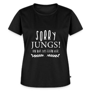 Party, Feiern, Mädels Nacht, Bin zum feiern hier - Frauen Premium Bio T-Shirt - Schwarz - Vorne - Selfina (174cm)