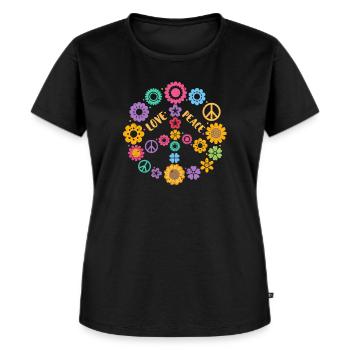 70er Peace - Frauen Premium Bio T-Shirt - Schwarz - Vorne - Selfina (174cm)
