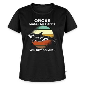 Orcas make me happy - Frauen Premium Bio T-Shirt - Schwarz - Vorne - Selfina (174cm)