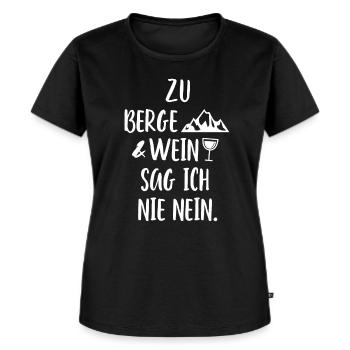 Zu Berge und Wein sag ich nie nein Camping Vino - Frauen Premium Bio T-Shirt - Schwarz - Vorne - Selfina (174cm)