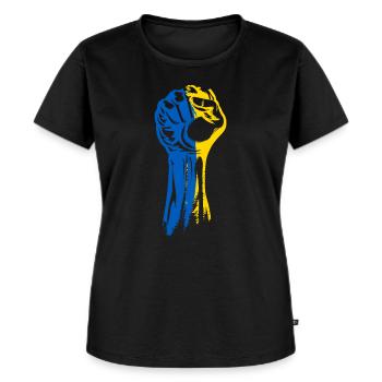 Ukraine Faust in Ukraine Farben - Frauen Premium Bio T-Shirt - Schwarz - Vorne - Selfina (174cm)