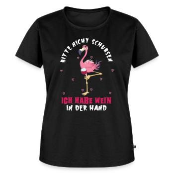 Bitte nicht schubsen ich habe Wein in der Hand - Frauen Premium Bio T-Shirt - Schwarz - Vorne - Selfina (174cm)
