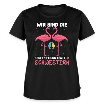 Wir Sind Die Saufen Feiern Lästern Schwestern - Frauen Premium Bio T-Shirt - Schwarz - Vorne - Selfina (174cm)