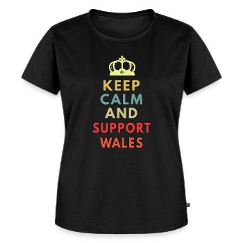 keep calm and support wales - Women's Premium Organic T-shirt - black - Front - Selfina (174cm)
