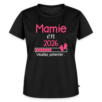 Mamie en 2026 Cadeau Future Grand-mère - T-shirt Premium bio Femme - noir - Devant - Selfina (174cm)