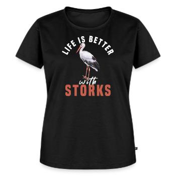 Storch - Frauen Premium Bio T-Shirt - Schwarz - Vorne - Selfina (174cm)