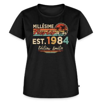 Millésime Né(e) Février 1984 Cadeau Anniversaire - T-shirt Premium bio Femme - noir - Devant - Selfina (174cm)