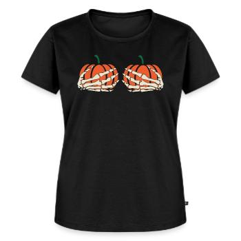 Kürbis & Skelett Brüste Halloween Kostüm - Frauen Premium Bio T-Shirt - Schwarz - Vorne - Selfina (174cm)