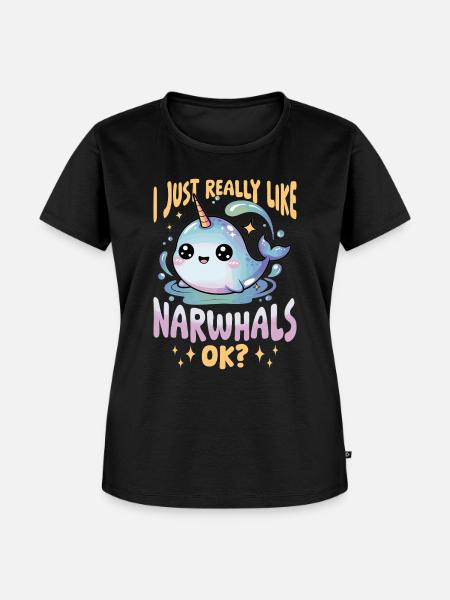 Narwhal Chibi Kawaii - Frauen Premium Bio T-Shirt - Schwarz