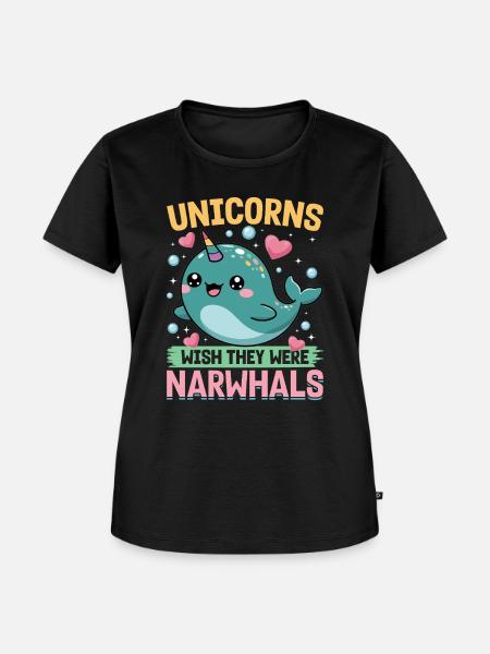 Narwhal Chibi Kawaii - Frauen Premium Bio T-Shirt - Schwarz